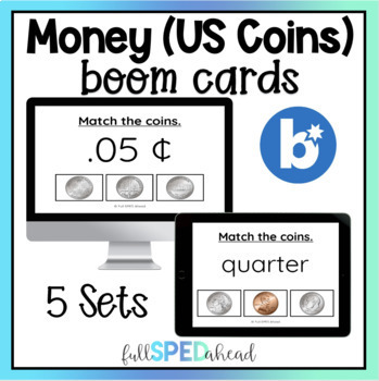 Preview of Identifying Coins US Money Math Boom™ Cards Activity Special Education Centers