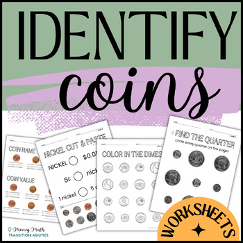 Preview of Identifying Coins & Values | Special Ed Money Math | 3 Levels Worksheets