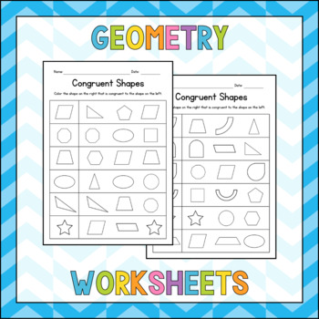 Preview of Identifying & Coloring Congruent Shapes - Geometry Worksheets - Sub Plan