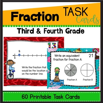 Preview of  Identifying, Comparing Ordering Equivalent Fractions task cards Test Prep