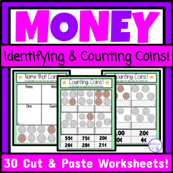 Preview of Identifying Coins and Counting Coins Cut and Paste Worksheets Special Education