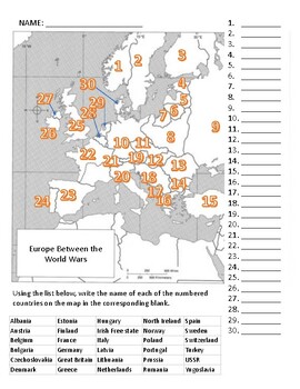 Preview of Identifying Countries in Europe | World War 2  | Map | Quiz | PDF Printout