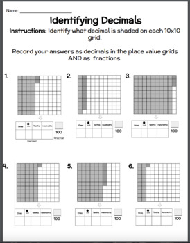 identifying decimals worksheets tenths hundredths and both tpt