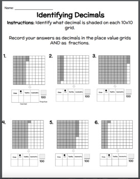 Preview of Identifying Decimals Worksheets (Tenths, Hundredths, and both!)