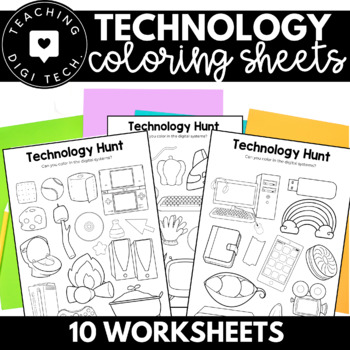 Preview of Computer Coloring Pages x 10 | Technology Worksheets for Kindergarten ACTDIK001