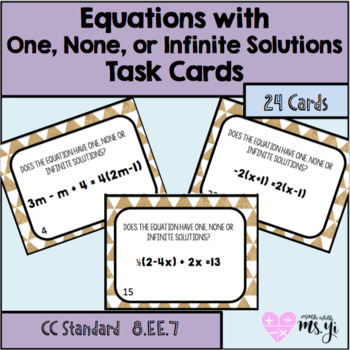 Preview of Identifying Equations with One, None or Infinite Solutions Task Card & Worksheet