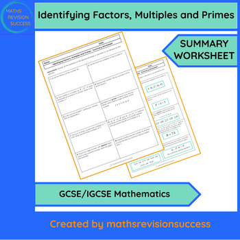 Preview of Identifying Factors, Multiples and Primes - Summary Worksheet - GCSE IGCSE Maths