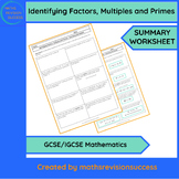 Identifying Factors, Multiples and Primes - Summary Worksh