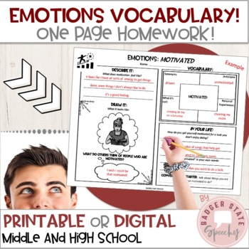 Preview of Identify Feelings Emotions Vocabulary Middle High School print no print