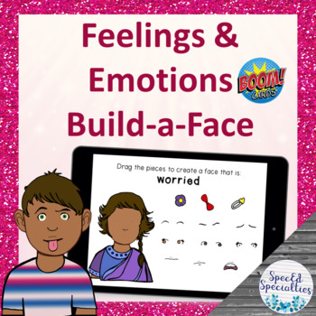 Preview of Identifying Feelings and Emotions Build-a-Face BOOM Cards™ for Self-Regulation