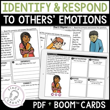 Preview of Identifying Feelings and Emotions Social Situations Worksheets + BOOM CARDS
