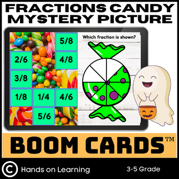 Preview of Identifying Fractions Mystery Picture Halloween Boom Cards