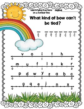 Preview of Identifying Fractions Number Line Spring Riddle Rainbow