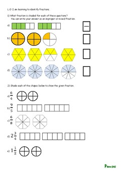 Preview of Identifying Fractions (Pictorial, improper and mixed fractions)
