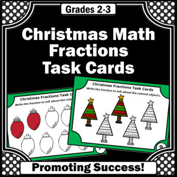 Preview of Christmas Introduction to Fractions Identifying Practice Task Cards Stations