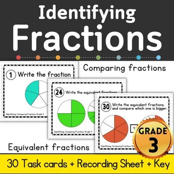 Preview of Identifying Fractions Task Cards, Comparing Fractions, Equivalent Fractions