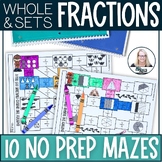 Identifying Fractions of a Set or a Whole Math Maze Worksheets