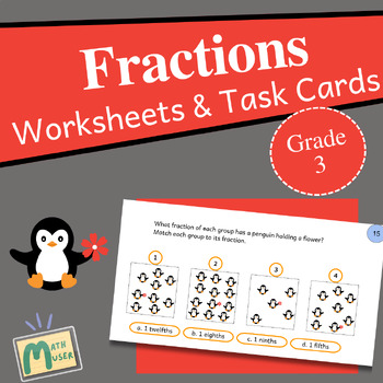 Preview of Identifying Fractions of a Set Animal Themed with unit and non-unit fractions