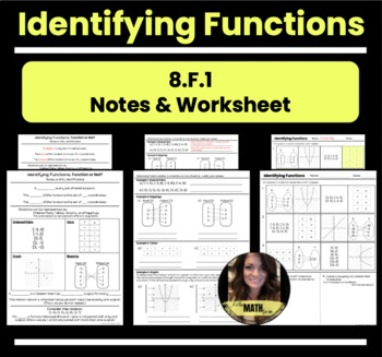 Preview of Identifying Functions | Guided Notes & Worksheet | 8.F.1 | Function or Not?