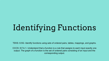 Preview of Identifying Functions Lesson/Activity