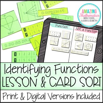 Preview of Identifying Functions - Notes, Card Sort Activity, & Homework - PDF & Digital