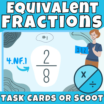 Preview of Identifying GCF Equivalent Fractions/Reducing Fractions Math Task Cards or Scoot