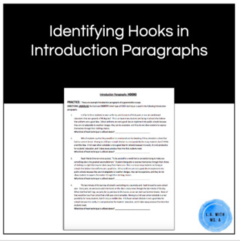 Preview of Identifying Hooks in Introduction Paragraphs Worksheet