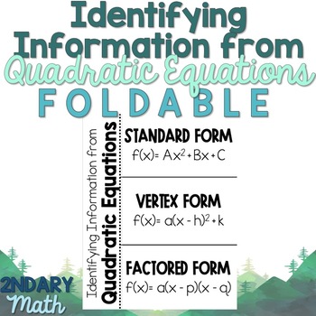 Preview of Identifying Information from Quadratic Equations Foldable