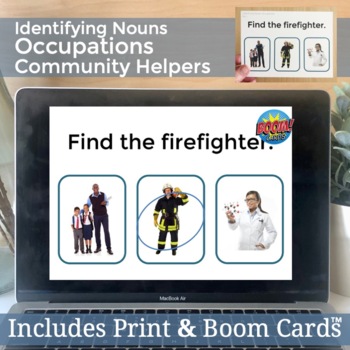 Preview of Identifying Job Occupation Noun Vocabulary Community Helpers Print & Boom Cards