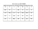 Identifying Like Terms Coloring Worksheet