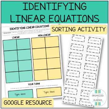 Preview of Identifying Linear Equations DIGITAL Sorting Activity