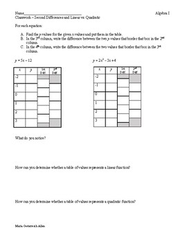 Preview of Identifying Linear and Quadratic Equations