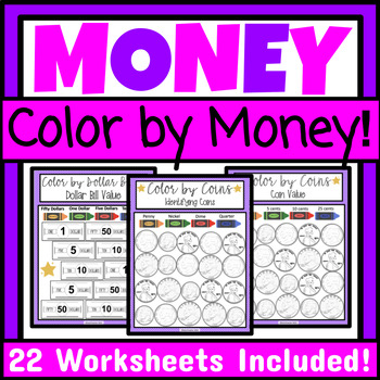 Preview of Money Identification Worksheets Identifying Money Coloring Coins and Bills SPED