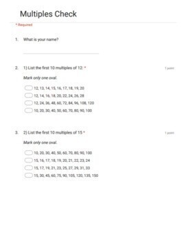 Preview of Identifying Multiples Google Form Quiz