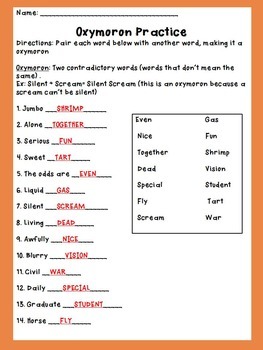 identifying oxymorons idioms by jay el resources tpt