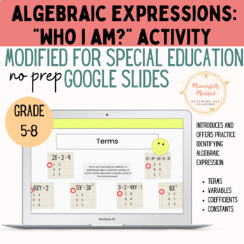 Preview of Identifying Parts of Algebraic Expressions - Modified for Special Education