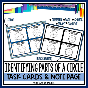 Preview of Identifying Parts of a Circle Task Cards and Foldable Note Page