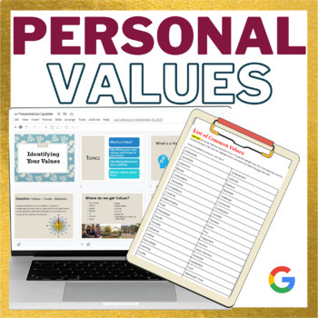 Preview of Identifying Personal Values - Google Slides Presentation and Workbook editable