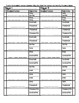 Identifying Place Value Thousands to Thousandths dice game by Valerie ...