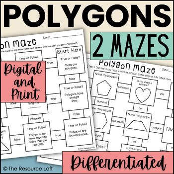 Preview of Identifying Polygons 2D Shapes Differentiated Maze Digital and Print