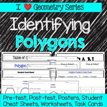 Preview of Polygons Unit -Pretests, Post-tests, Posters, Cheat Sheets, Worksheets..