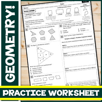 Preview of INTRODUCTION TO IDENTIFYING QUADRILATERALS: Practice Worksheet (3.G.1)