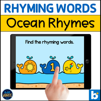 Preview of Rhyming Words with Pictures Find and Match Rhymes Ocean Theme BOOM ™ Cards