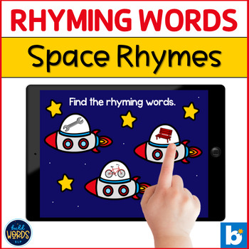 Preview of Rhyming Words with Pictures Find and Match Rhymes Outer Space Theme BOOM ™ Cards