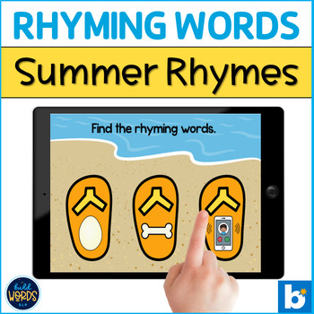 Preview of Rhyming Words with Pictures Find and Match Rhymes Summer Theme BOOM ™ Cards