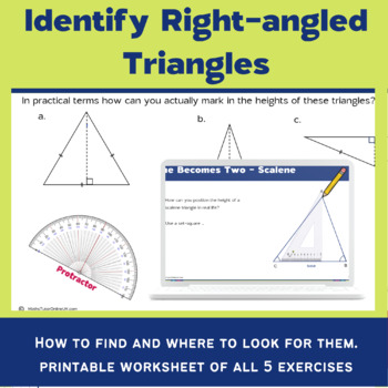 Preview of Identifying Right Triangles Digital with bw Printable of Exercises