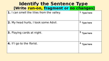 Preview of Identifying Run On versus Fragment Sentences Module