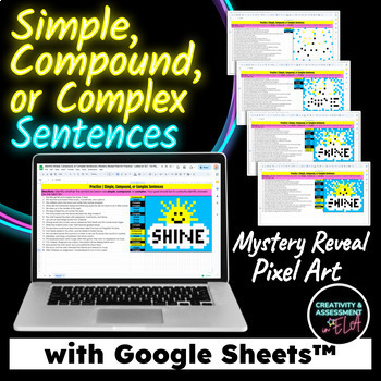 Preview of Identifying Simple, Compound, or Complex Sentences ELA Mystery Reveal Pixel Art