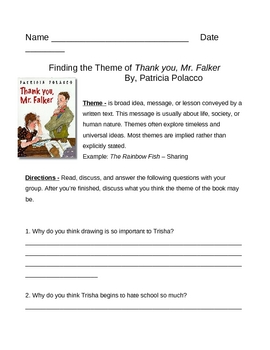 Identifying Theme Handout - Thank you Mr. Falker by Kim Pawlyk | TpT
