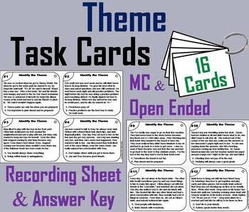Preview of Identifying Theme Task Cards (Central Message) Reading Comprehension Passages